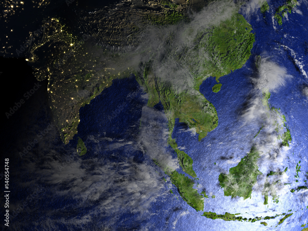 Southeast Asia on realistic model of Earth Stock Illustration | Adobe Stock