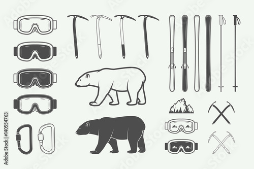 Vintage arctic mountaineering design elements. Vector illustration