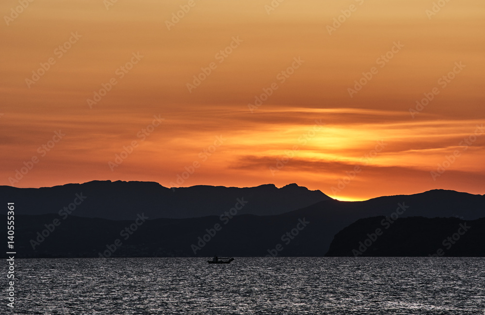 Sunset on the island of Crete, Greece.