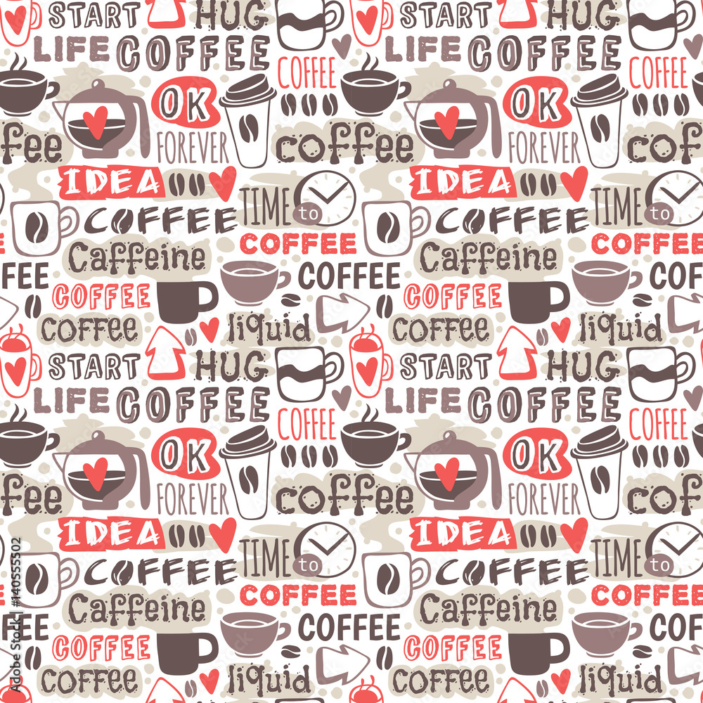 Hand drawn coffee badge vector seamless patterns Hand drawn coffee badge vector seamless patterns