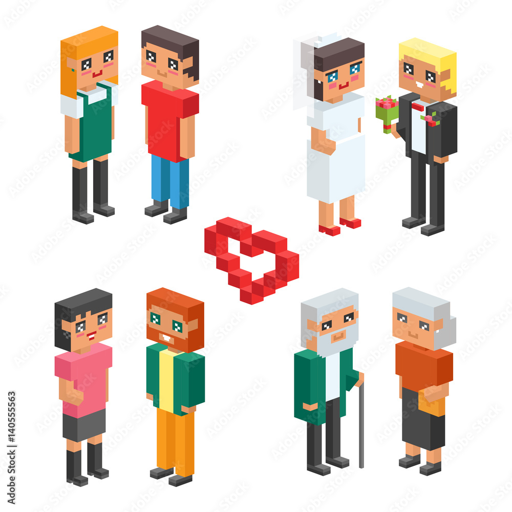 Φωτογραφία 3d isometric family couple children kids people concept flat icons flirting love