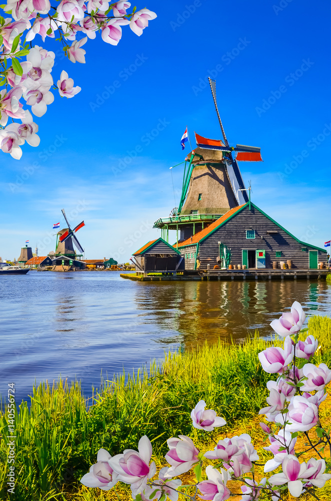 Traditional dutch landscape in Zaanse Schans, Netherlands, Europe Traditional dutch landscape in Zaanse Schans, Netherlands, Europe