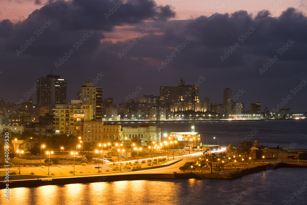 The city of Havana illuminated at night