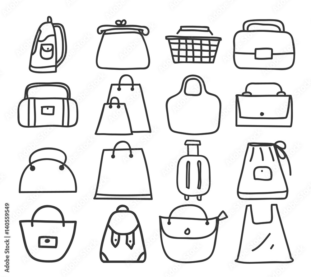 icon bag hand drawn vector set line art illustration icon bag hand drawn vector set line art illustration