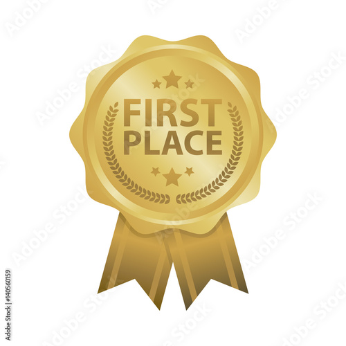 First place win gold badges vector illustration