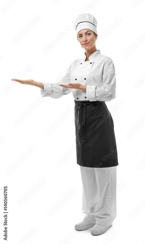 Portrait of female chef isolated on white Portrait of female chef isolated on white