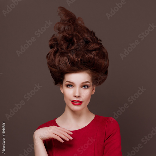 Elegant, fashion portrait beautiful young woman with professional hairs.