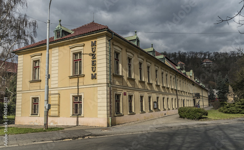 Decin museum house in sunny and cloudy day