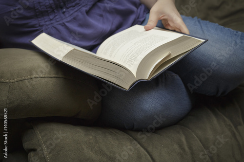 Reading a book on the sofa