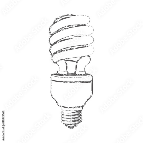 monochrome sketch of spiral fluorescent bulb vector illustration