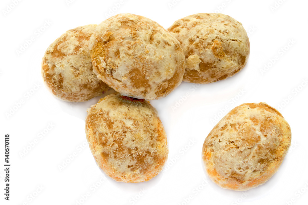 Sweet gingerbread cookies on a white background Sweet gingerbread cookies on a white background