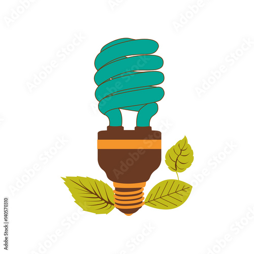 fluorescent bulb spiral in color turquoise and leaves vector illustration