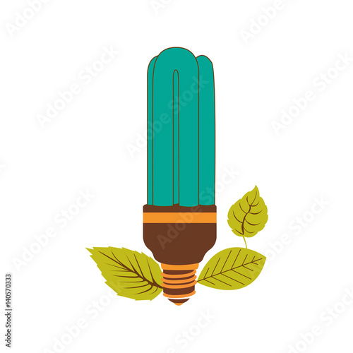 fluorescent bulb in color turquoise with leaves vector illustration