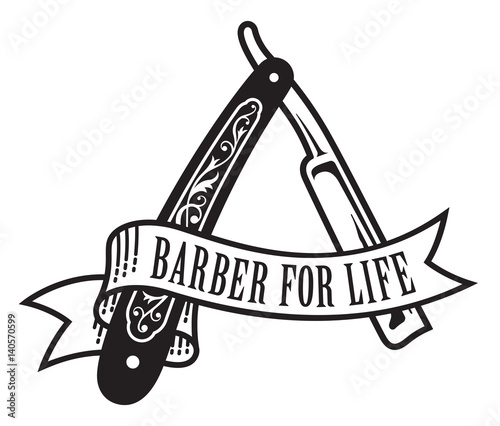 Barber For Life Design
Vector illustration of vintage straight razor with banner that reads Barber For Life.