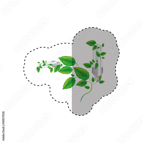 sticker colorful silhouette with two fluorescent bulb and creeper plant vector illustration