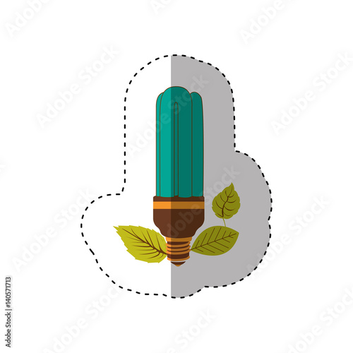 sticker of fluorescent bulb in color turquoise with leaves vector illustration