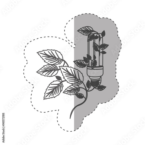 sticker with grayscale contour with fluorescent bulb and creeper plant vector illustration