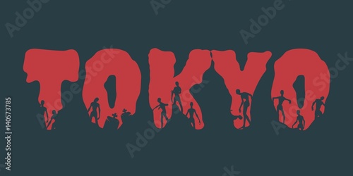 Tokyo city name and zombie silhouettes on them. Halloween theme background