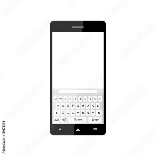 Black modern smartphone with keyboard and large display. Flat vector illustration EPS 10