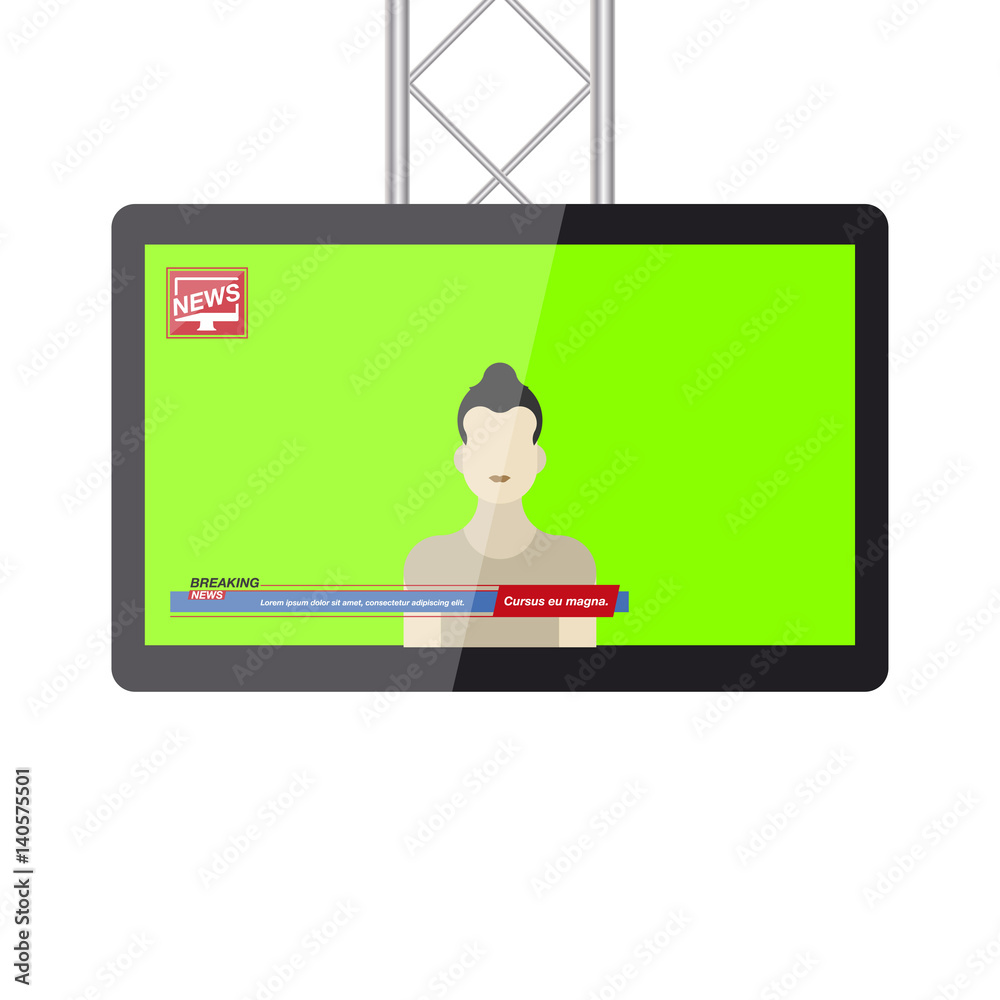 Breaking News with green background. Journalist on the monitor screen. Vector illustration EPS 10 Breaking News with green background. Journalist on the monitor screen. Vector illustration EPS 10