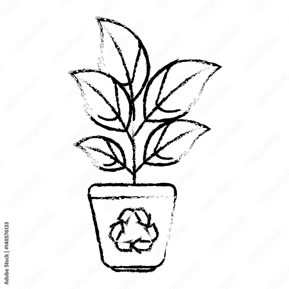 plant in pot with recycle symbol vector illustration design