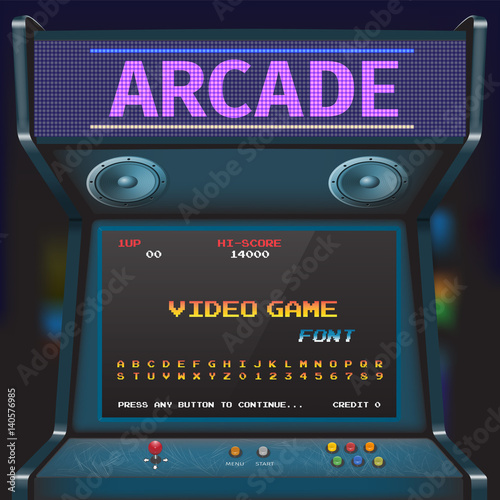 Arcade Video Game Font. 8 bit font. Arcade Retro Machine.