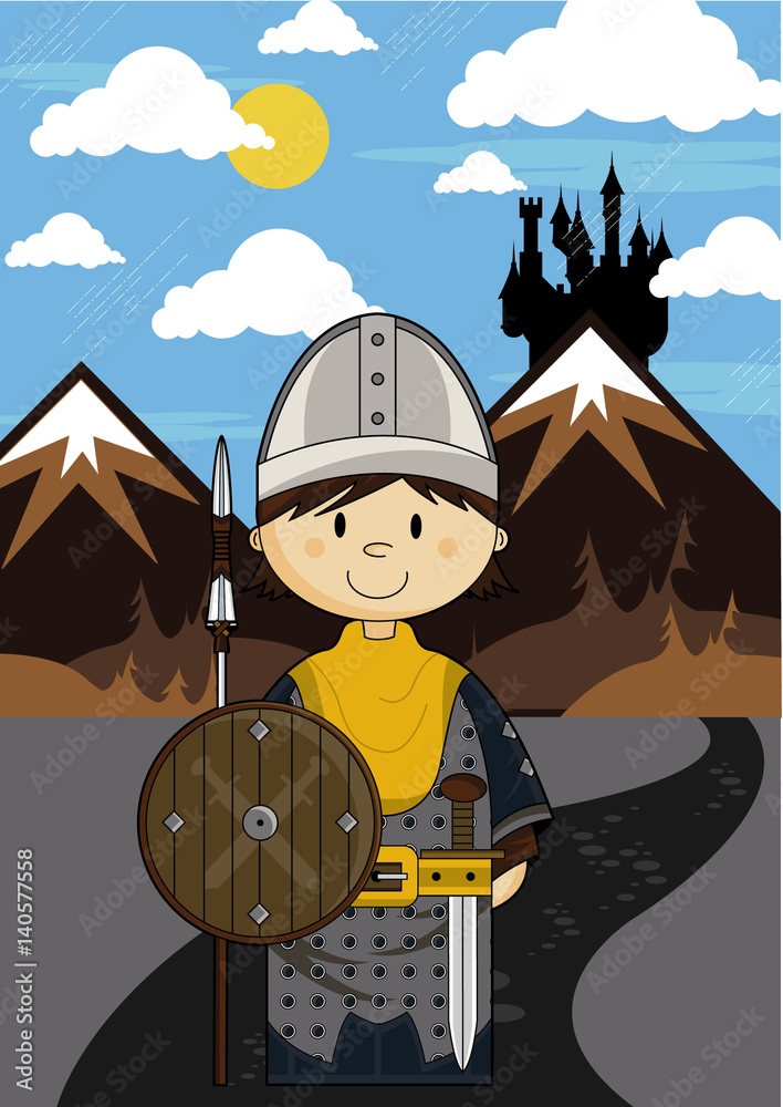Cute Cartoon Medieval Soldier Stock Vector | Adobe Stock