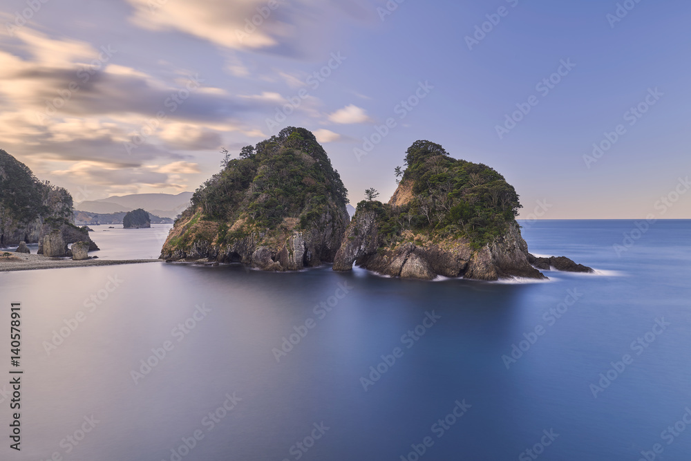 Morning sea and rock formations at Futo coast, Shizuoka Prefecture, Japan