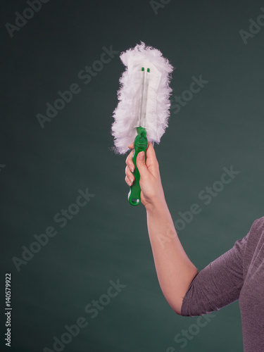 Female hand with cleaning equipment. photo