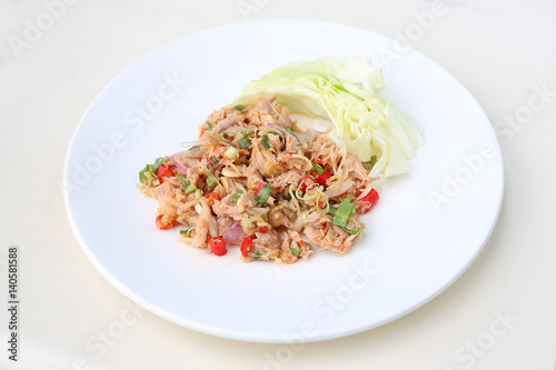Spicy Tuna Salad on white background
