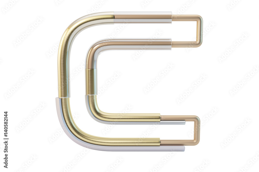 Metall pipe alphabet isolated on white background 3d illustration letter C