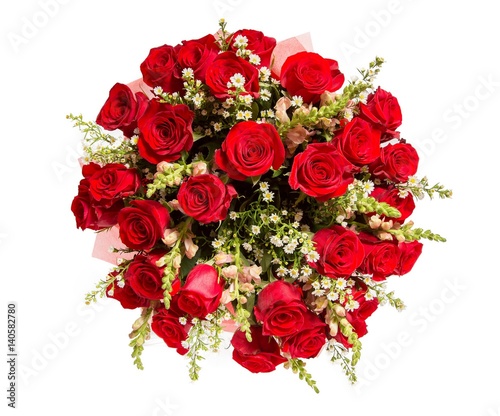 Bouquet of flowers top view on white background