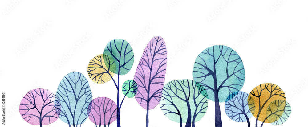 Obraz hand drawn watercolor illustration of stylized colorful trees