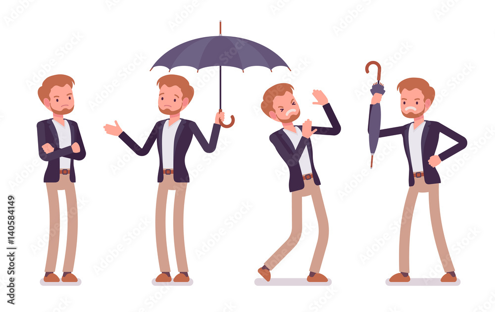 Set of young sad dandy showing negative emotions Set of young sad dandy showing negative emotions