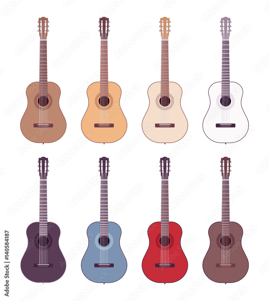 Obraz premium Set of colored acoustic guitars