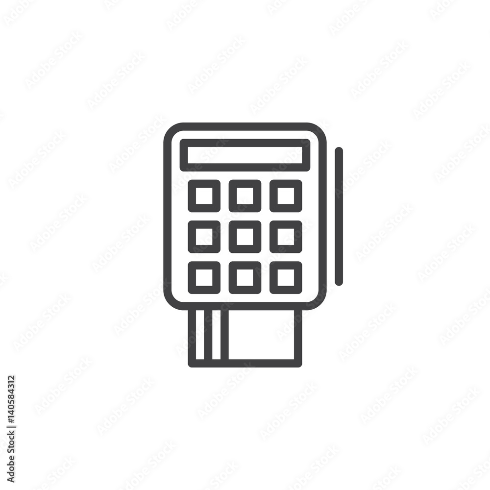 Credit card terminal line icon, outline vector sign, linear style pictogram isolated on white. Symbol, logo illustration. Editable stroke. Pixel perfect Credit card terminal line icon, outline vector sign, linear style pictogram isolated on white. Symbol, logo illustration. Editable stroke. Pixel perfect