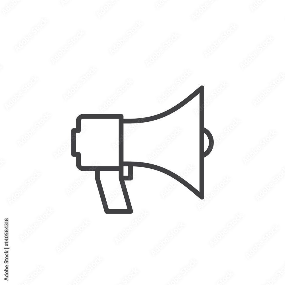 Megaphone, bullhorn line icon, outline vector sign, linear style pictogram isolated on white. Announcement symbol, logo illustration. Editable stroke. Pixel perfect Megaphone, bullhorn line icon, outline vector sign, linear style pictogram isolated on white. Announcement symbol, logo illustration. Editable stroke. Pixel perfect