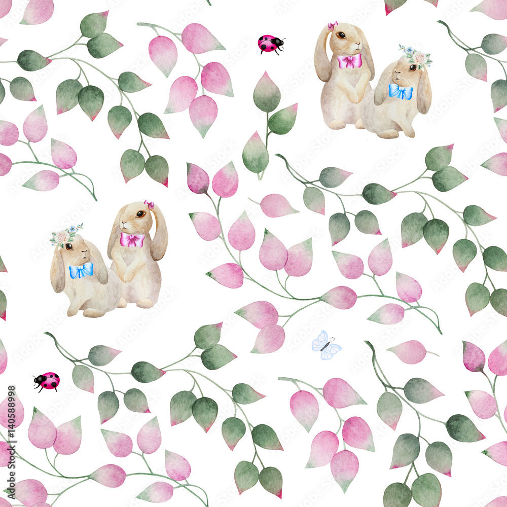 Seamless background with vintage rabbits