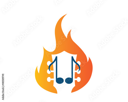 Modern Guitar Logo - Flaming Guitar With Quaver Note