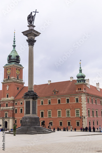 The area of the Old Town in Warsaw, Poland Column of King Zygmunt and the Royal Castle..
