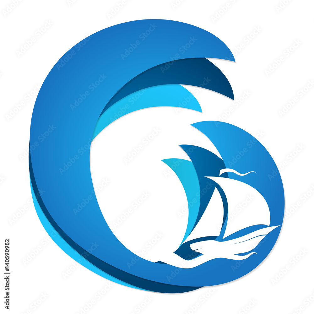 Sailboat in blue waves