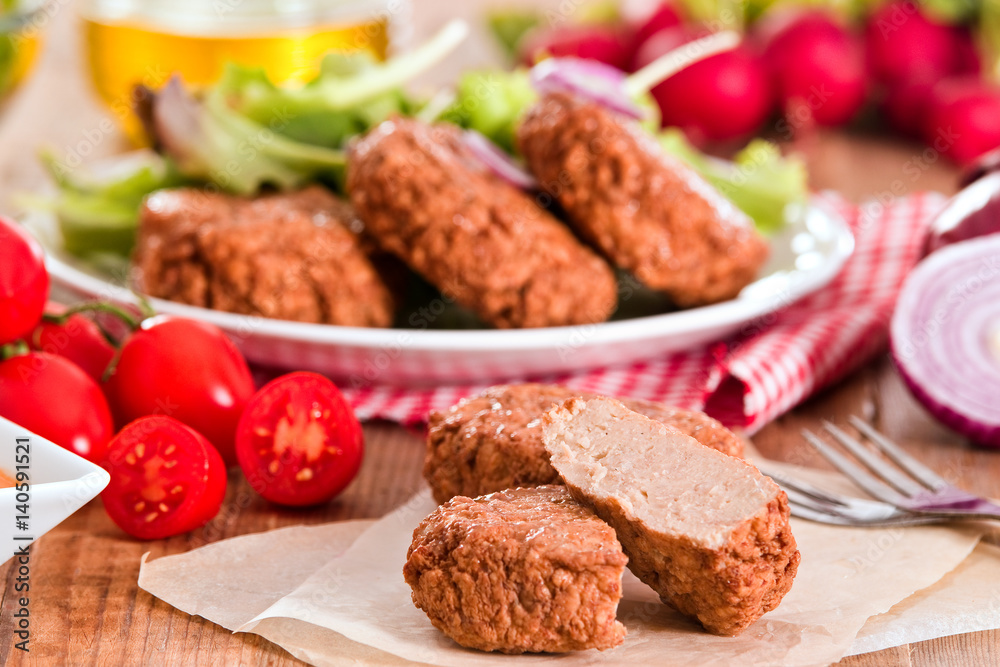Meatballs with salad. Meatballs with salad.