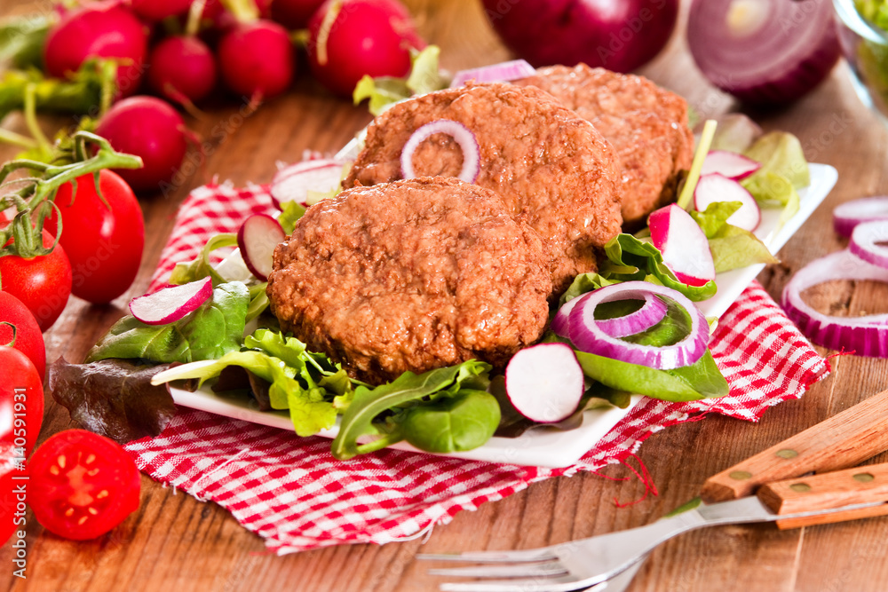 Meatballs with salad. Meatballs with salad.