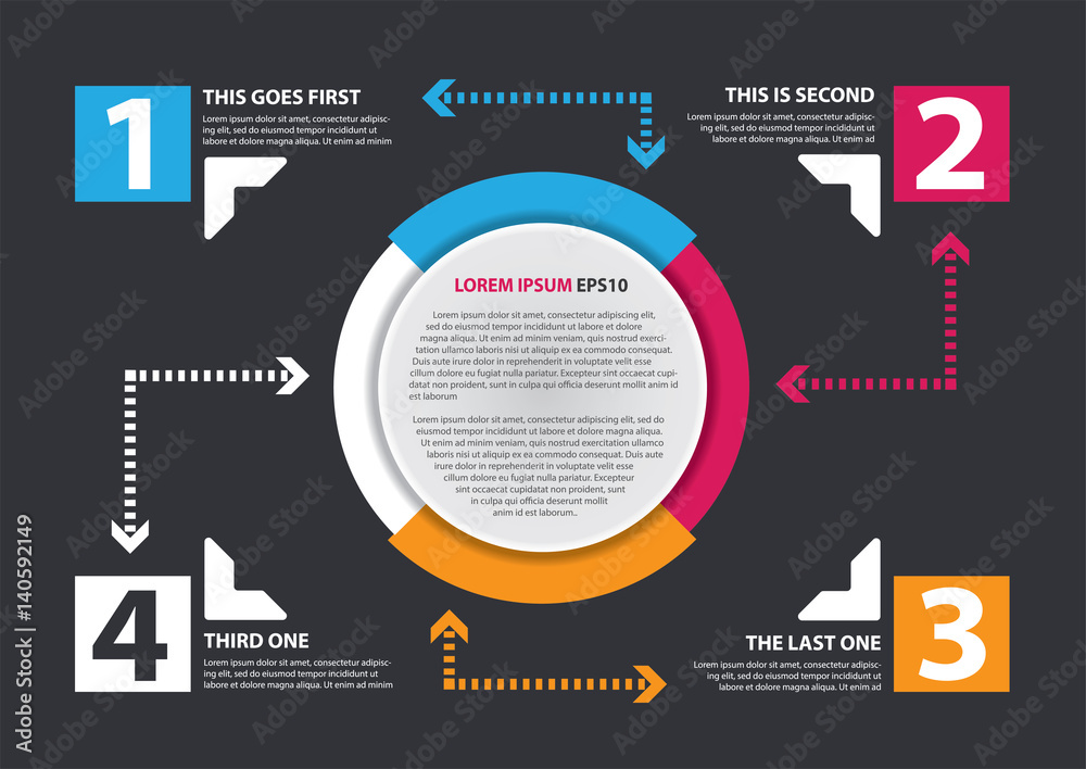 Infographics with vibrant round design, arrows and number options - vector template Infographics with vibrant round design, arrows and number options - vector template