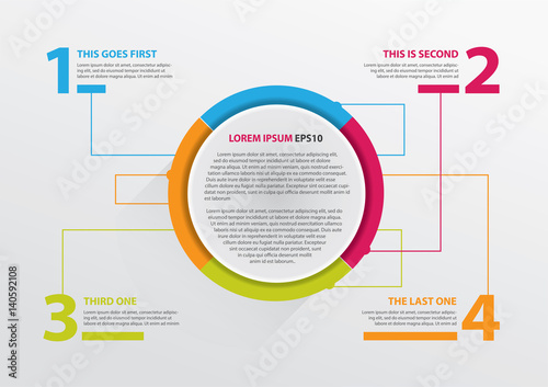 Vibrant infographics with round design, arrows and number options - vector layout. 