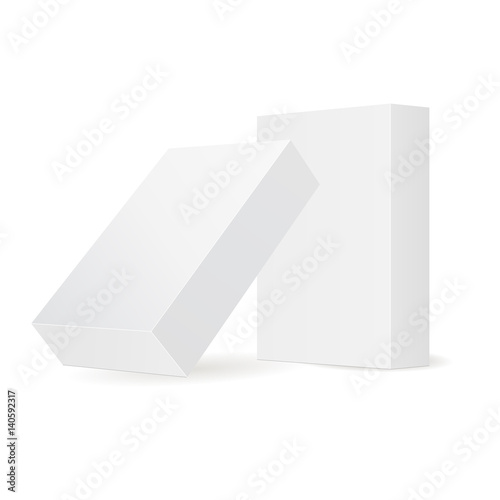 White blank rectangular cardboard box isolated. Two boxes isolated on white background. Mockup can be used for design, branding, logo. Vector illustration