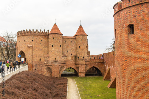 The area of the Old Town in Warsaw, Poland . Barbican fortress . Entrance to the medieval city.