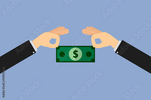 Dollar held by two executive hands on isolated background. flat style design