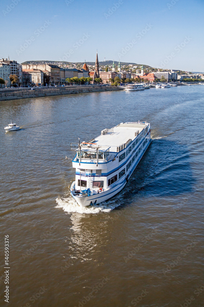 Tourist ships on the river Danube, Budapest, Hungary