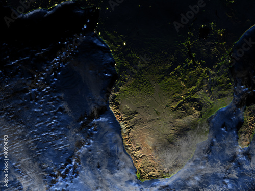 Fototapeta Naklejka Na Ścianę i Meble -  South of Africa on Earth at night - visible ocean floor
